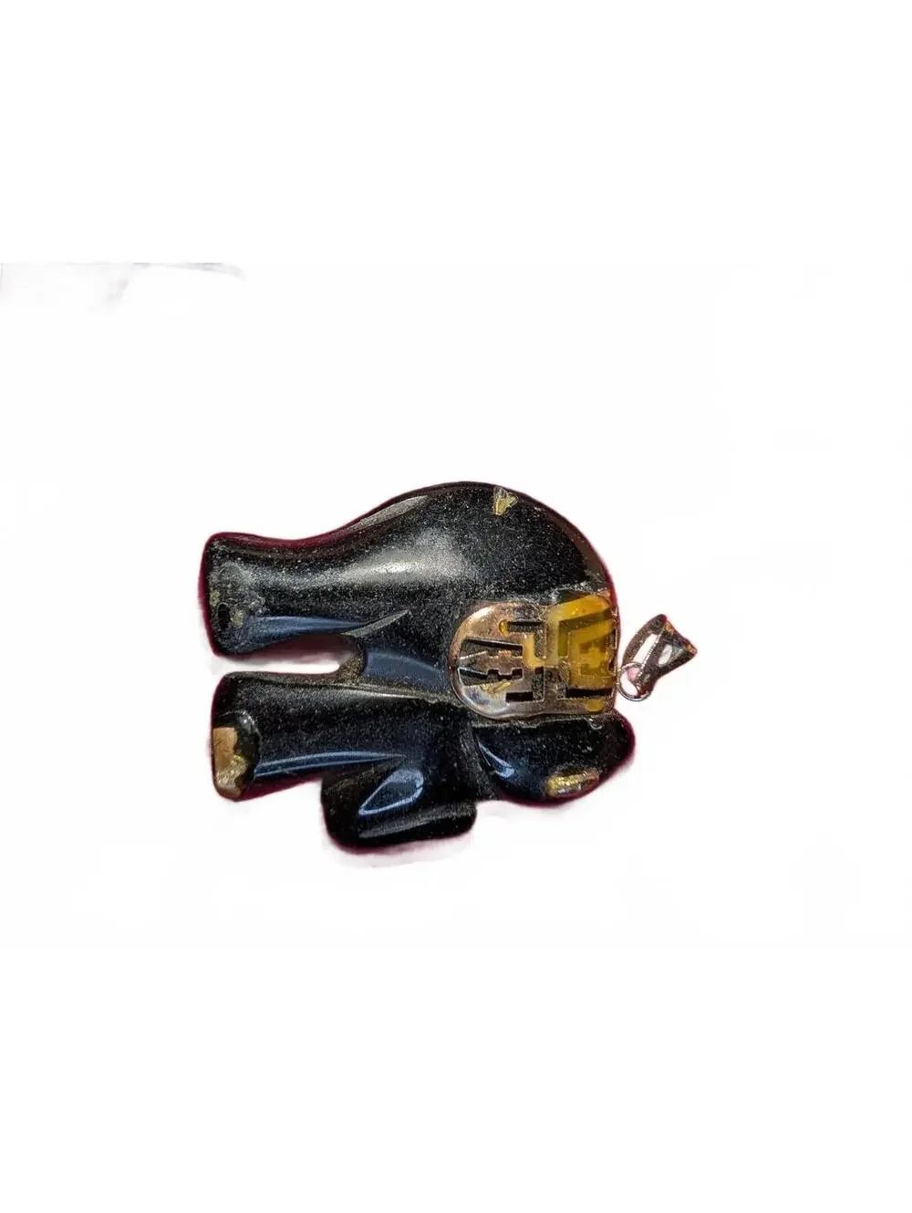 Vintage Black onyx Elephant Pendant with Metal Inlay damage